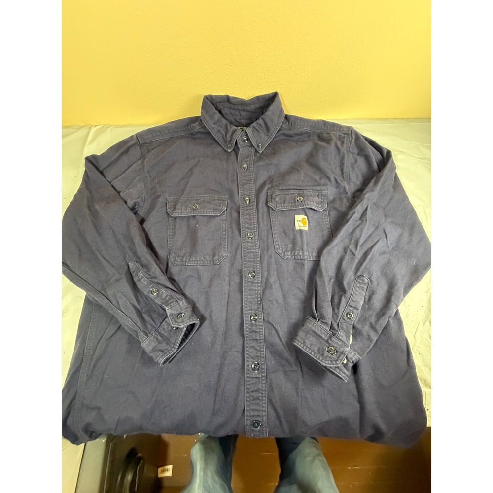 Carhartt FR Shirt Mens XL Loose Fit Flame Resistant Navy‎ Blue Work FRS160 DNY